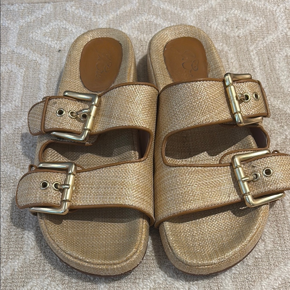 J. Crew Gold Raffia Buckle Sandals